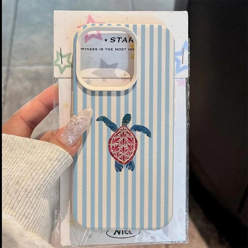 Striped Turtle Design Pattern Phone Case For iPhone 17 Air 11 13 14 12 15 16 Pro Max XS XR 7 8 Plus 16E Shockproof Bumper Cover