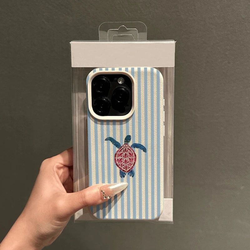 Striped Turtle Design Pattern Phone Case For iPhone 17 Air 11 13 14 12 15 16 Pro Max XS XR 7 8 Plus 16E Shockproof Bumper Cover