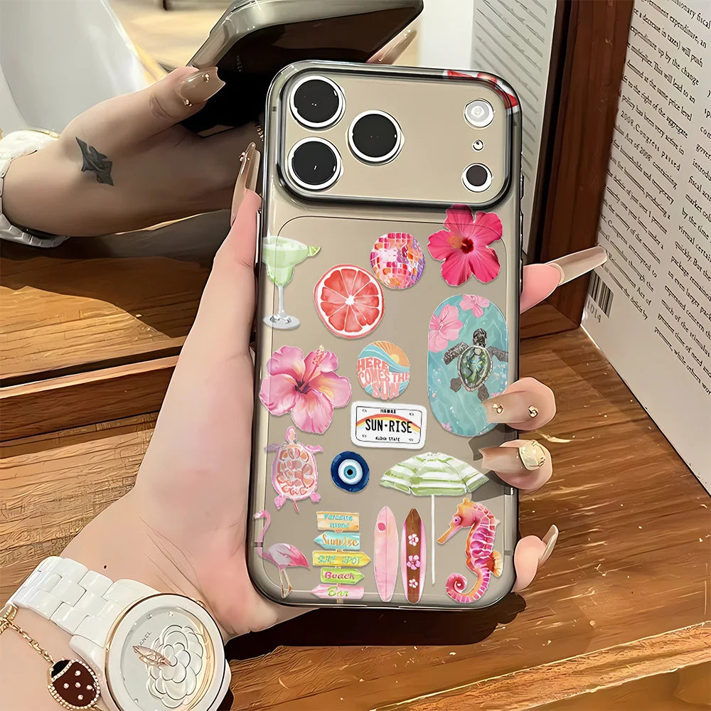 Summer Ocean Flower Soft Phone Case For iPhone 17 16 15 14 13 12 11 Pro Max 15 Plus Folds Texture  Seahorse Turtle Print Cover