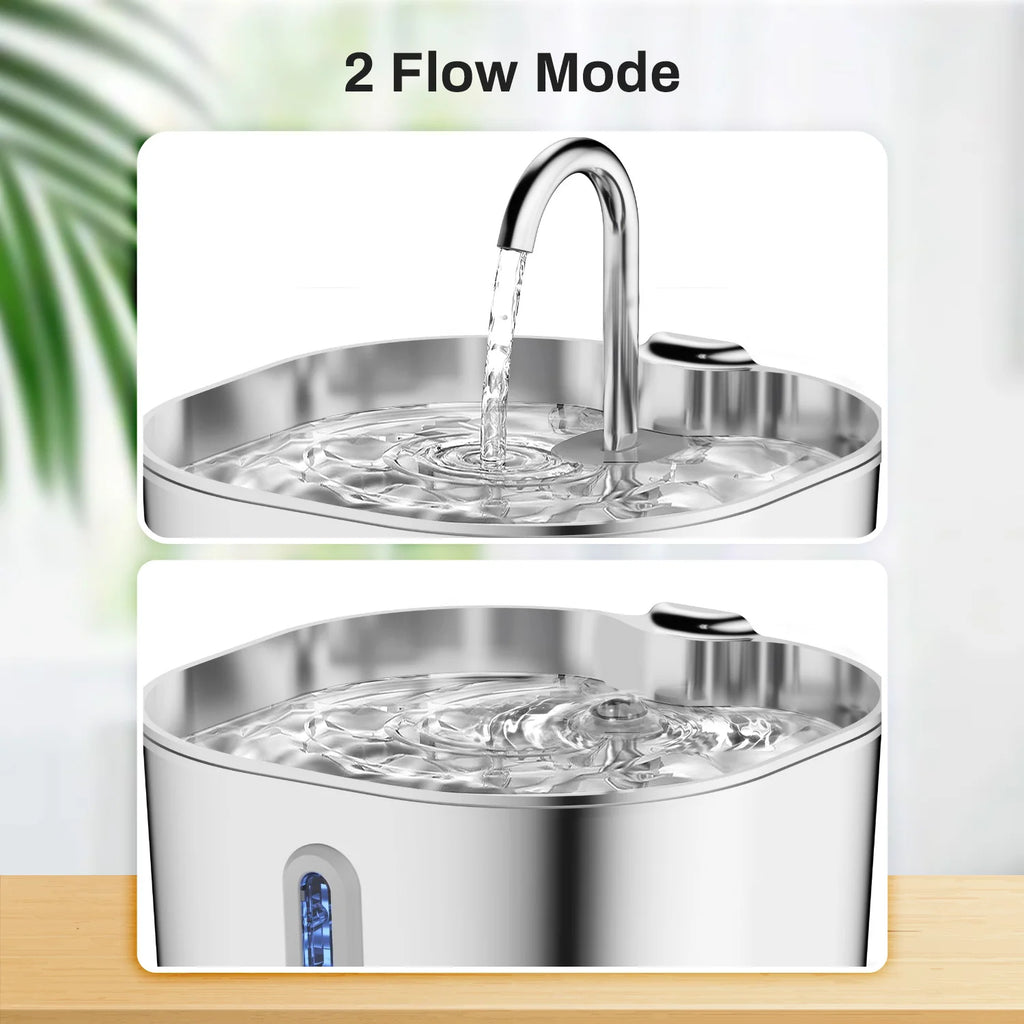 ZYFeeder 2.2L Automatic Cat and Dog Water Fountain Square Stainless Steel Pet Water Feeder Dog Water Fountain with window（No 5V 1A Plug）