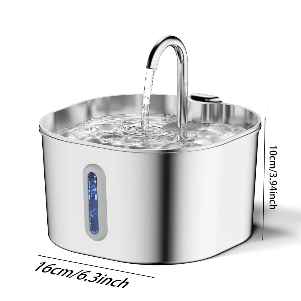 ZYFeeder 2.2L Automatic Cat and Dog Water Fountain Square Stainless Steel Pet Water Feeder Dog Water Fountain with window（No 5V 1A Plug）