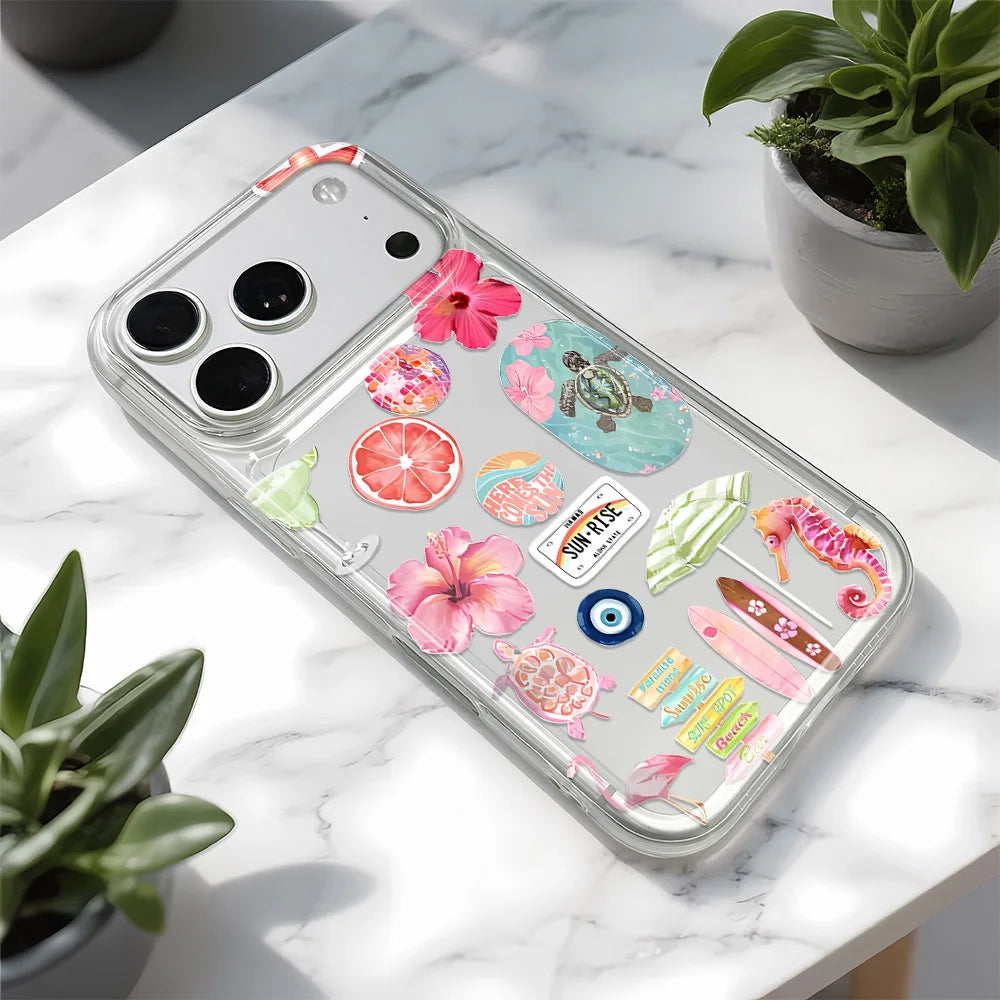 Summer Ocean Flower Soft Phone Case For iPhone 17 16 15 14 13 12 11 Pro Max 15 Plus Folds Texture  Seahorse Turtle Print Cover