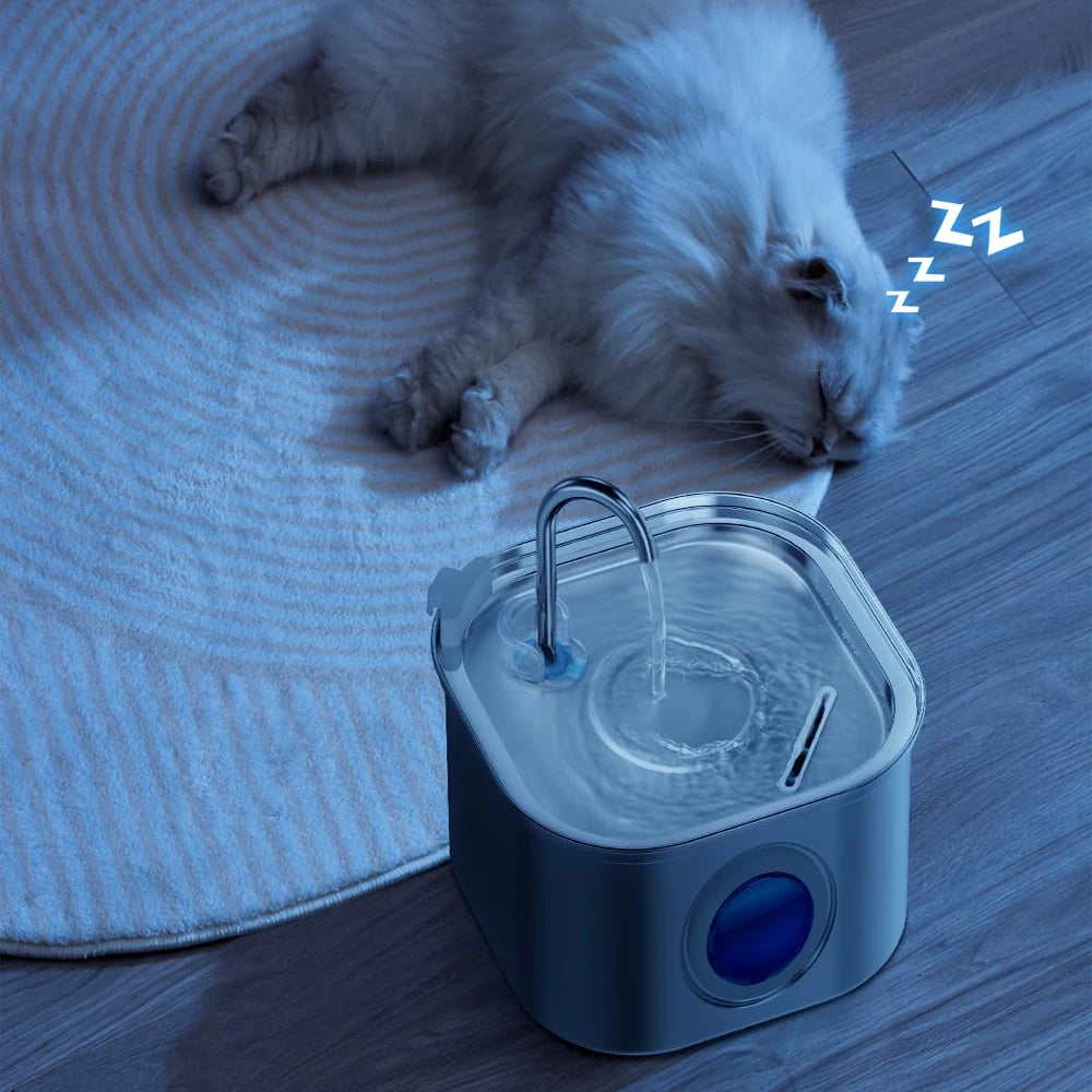 ZYFeeder 2.2L Automatic Cat and Dog Water Fountain Square Stainless Steel Pet Water Feeder Dog Water Fountain with window（No 5V 1A Plug）