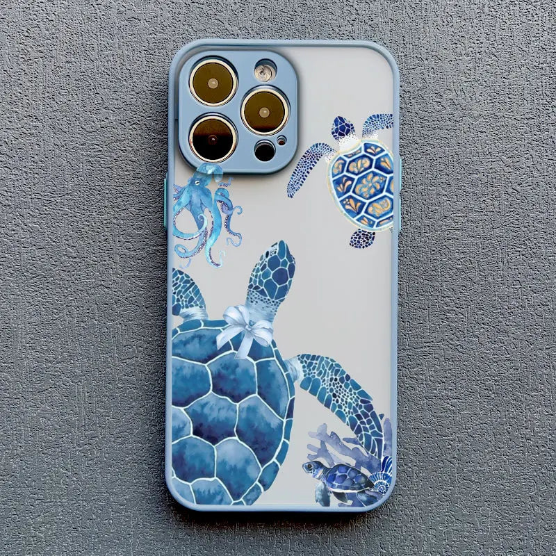 Cool Ocean Turtle Phone Case For iPhone 17 16 11 12 13 Pro Max Mini 15 14 Pro Max 16 15 Plus X XR Sea Blue Turtle Design Covers
