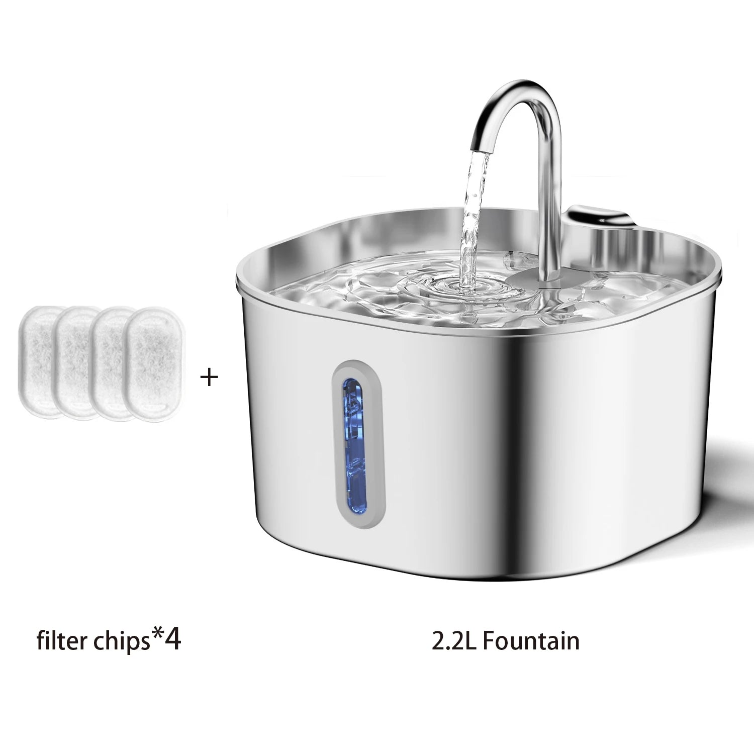 ZYFeeder 2.2L Automatic Cat and Dog Water Fountain Square Stainless Steel Pet Water Feeder Dog Water Fountain with window（No 5V 1A Plug）