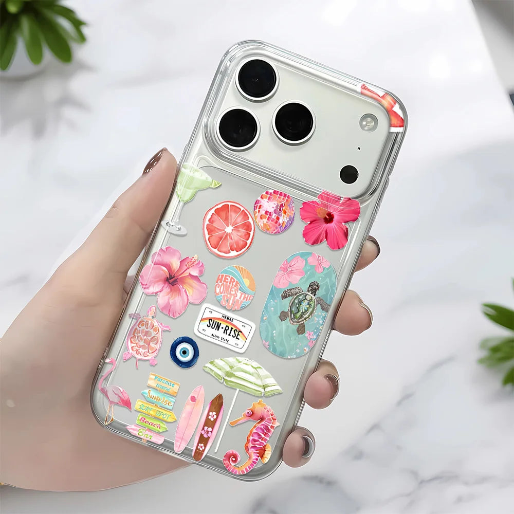 Summer Ocean Flower Soft Phone Case For iPhone 17 16 15 14 13 12 11 Pro Max 15 Plus Folds Texture  Seahorse Turtle Print Cover