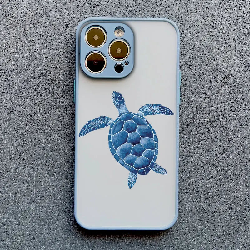 Cool Ocean Turtle Phone Case For iPhone 17 16 11 12 13 Pro Max Mini 15 14 Pro Max 16 15 Plus X XR Sea Blue Turtle Design Covers