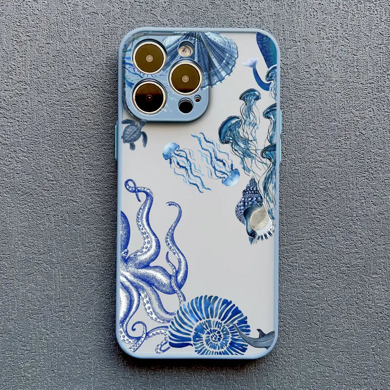 Cool Ocean Turtle Phone Case For iPhone 17 16 11 12 13 Pro Max Mini 15 14 Pro Max 16 15 Plus X XR Sea Blue Turtle Design Covers