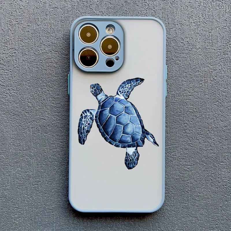 Cool Ocean Turtle Phone Case For iPhone 17 16 11 12 13 Pro Max Mini 15 14 Pro Max 16 15 Plus X XR Sea Blue Turtle Design Covers