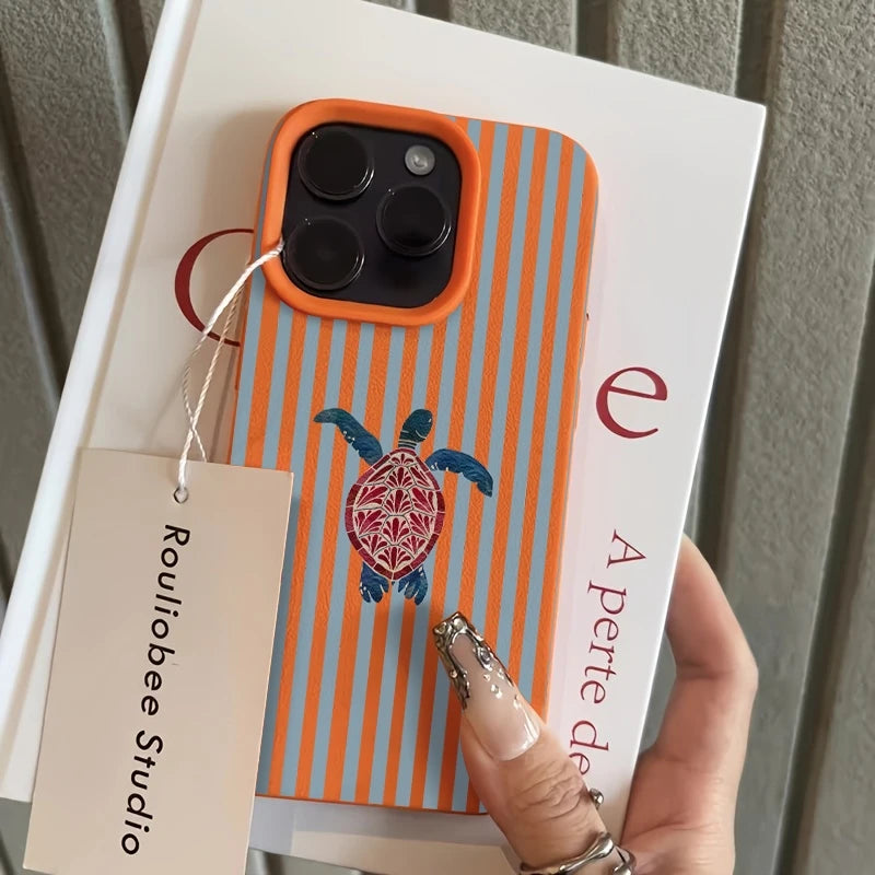 Striped Turtle Design Pattern Phone Case For iPhone 17 Air 11 13 14 12 15 16 Pro Max XS XR 7 8 Plus 16E Shockproof Bumper Cover